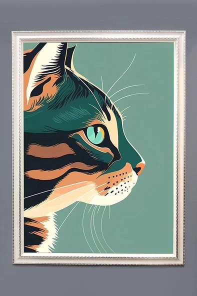Modern Kedi Desenli Dijital Baskılı Kadife Kumaş Çerçeveli Tablo TBL0037 RENKLİ 50 X 70 ürün görseli 1