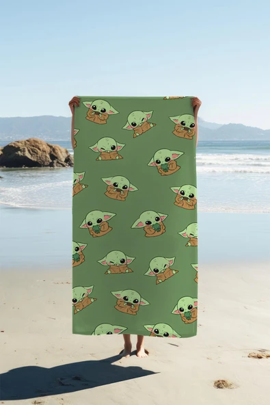 Dijital Baskı Plaj Deniz Havlusu Baby Yoda Desenli Peştamal HVL0204 RENKLİ 80 X 160 ürün görseli 1