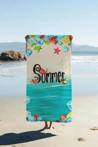 Dijital Baskı Plaj Deniz Havlusu Summer Desenli Peştamal HVL0169 RENKLİ 80 X 160 ürün görseli 1