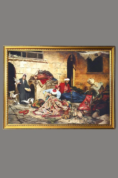 Pazarda Halı Tamircileri Desenli Dijital Baskılı Kadife Kumaş Çerçeveli Tablo TBL0021 RENKLİ 50 X 70 ürün görseli 1