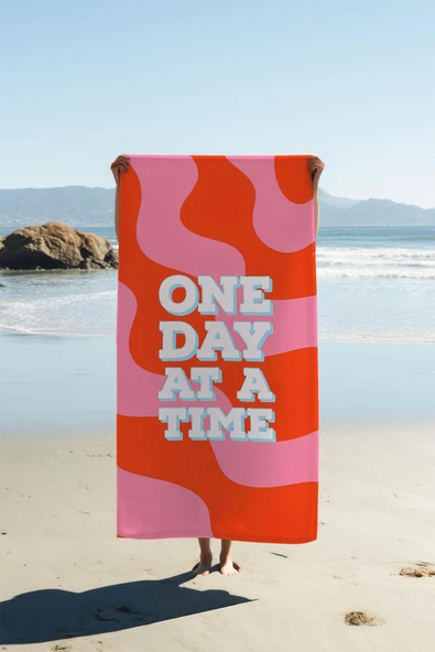 Dijital Baskı Plaj Deniz Havlusu One Day At A Time Desenli Peştamal HVL0176 RENKLİ 80 X 160 ürün görseli 1