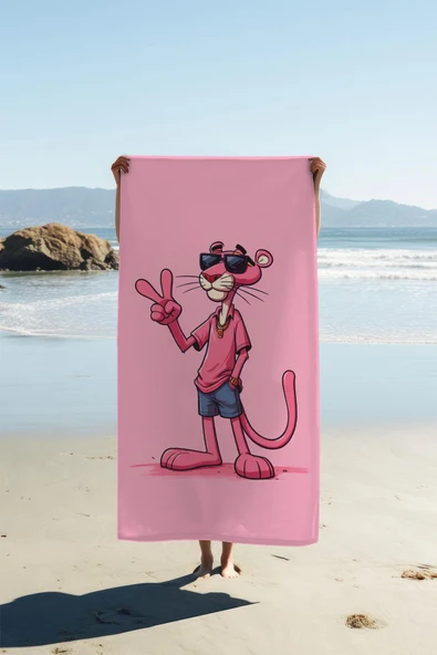 Dijital Baskı Plaj Deniz Havlusu Pembe Panter Desenli Peştamal HVL0138 RENKLİ 80 X 160 ürün görseli 1