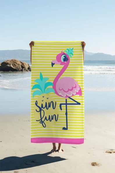 Dijital Baskı Plaj Deniz Havlusu Flamingo Desenli Peştamal HVL0211 RENKLİ 80 X 160 ürün görseli 1