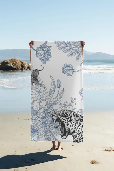 Dijital Baskı Plaj Deniz Havlusu Leopar Desenli Peştamal HVL0214 RENKLİ 80 X 160 ürün görseli 1