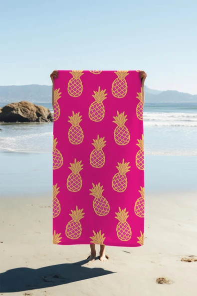 Dijital Baskı Plaj Deniz Havlusu Ananas Desenli Peştamal HVL0167 RENKLİ 80 X 160 ürün görseli 1