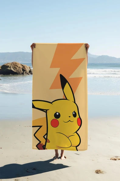 Dijital Baskı Plaj Deniz Havlusu Pikachu Desenli Peştamal HVL0013 RENKLİ 80 X 160 ürün görseli 1