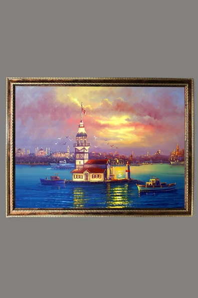 Kız Kulesi Desenli Dijital Baskılı Kadife Kumaş Çerçeveli Tablo TBL0018 RENKLİ 50 X 70 ürün görseli 1