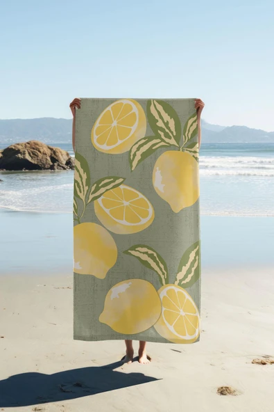 Dijital Baskı Plaj Deniz Havlusu Limon Desenli Peştamal HVL0084 RENKLİ 80 X 160 ürün görseli 1