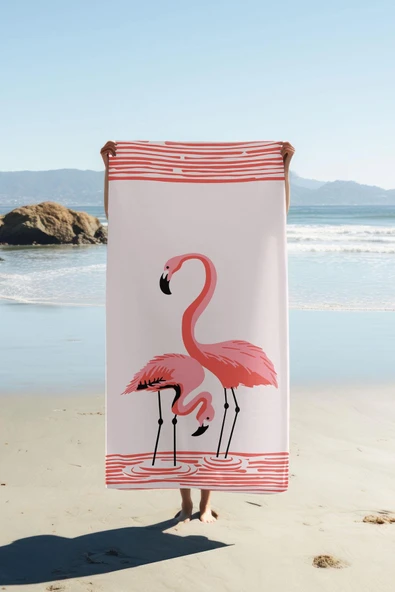 Dijital Baskı Plaj Deniz Havlusu Flamingo Desenli Peştamal HVL0072 RENKLİ 80 X 160 ürün görseli 1