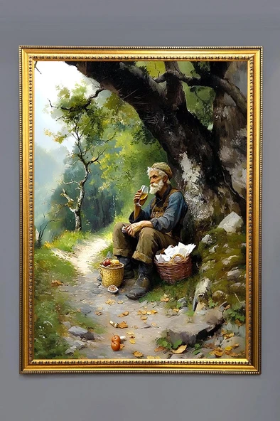 Ormanda Gezgin Adam Desenli Dijital Baskılı Kadife Kumaş Çerçeveli Tablo TBL0072 RENKLİ 50 X 70 ürün görseli 1