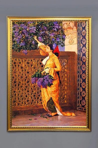 Üzüm Toplayan Kadın Desenli Dijital Baskılı Kadife Kumaş Çerçeveli Tablo TBL0011 RENKLİ 50 X 70 ürün görseli 1