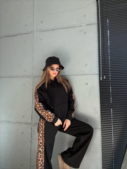 Leopar Detaylı Oversize Eşofman Takımı ürün görseli 1