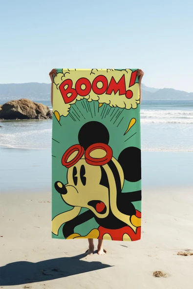 Dijital Baskı Plaj Deniz Havlusu Retro Mickey Desenli Peştamal HVL0144 RENKLİ 80 X 160 ürün görseli 1