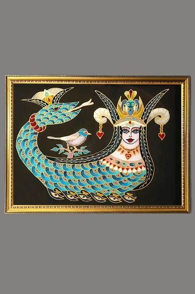 Şahmaran Desenli Dijital Baskılı Kadife Kumaş Çerçeveli Tablo TBL0034 RENKLİ 50 X 70 ürün görseli 1