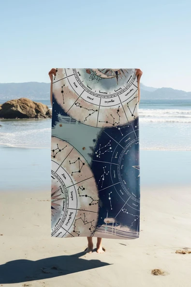 Dijital Baskı Plaj Deniz Havlusu Astroloji Desenli Peştamal HVL0056 RENKLİ 80 X 160 ürün görseli 1