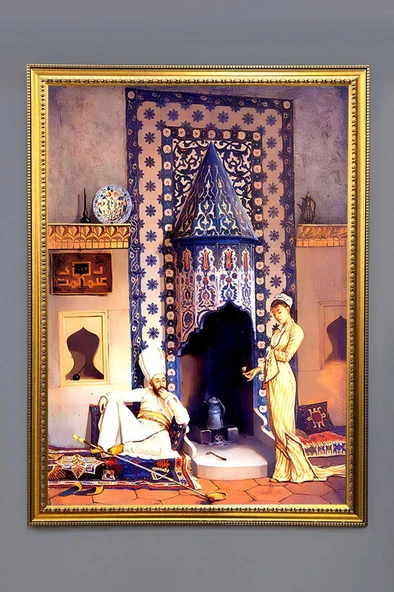 Kahve Ocağı Desenli Dijital Baskılı Kadife Kumaş Çerçeveli Tablo TBL0065 RENKLİ 50 X 70 ürün görseli 1