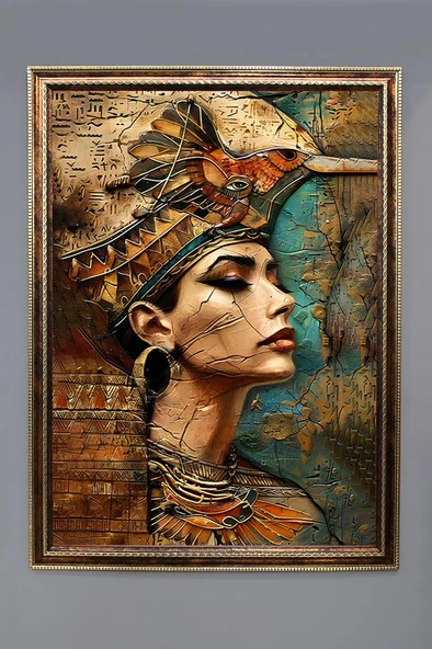 Antik Mısır Desenli Dijital Baskılı Kadife Kumaş Çerçeveli Tablo TBL0078 RENKLİ 50 X 70 ürün görseli 1
