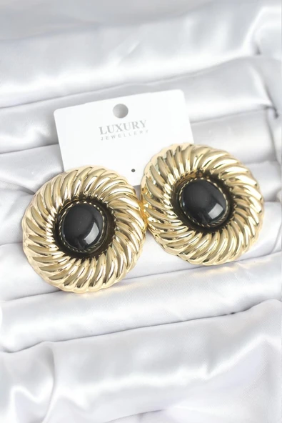 Pirinç Gold Renk Siyah Boncuklu Vintage Kadın Küpe - TJ-BKP11388 ürün görseli 1