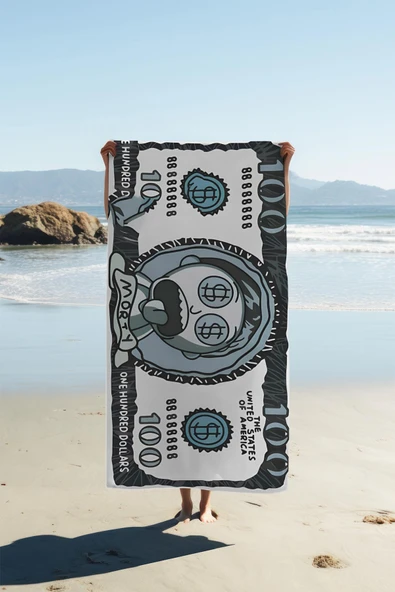 Dijital Baskı Plaj Deniz Havlusu Morty Figürlü Dolar Peştamal HVL0105 RENKLİ 80 X 160 ürün görseli 1