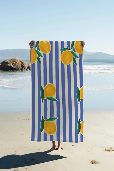 Dijital Baskı Plaj Deniz Havlusu Limon Desenli Peştamal HVL0159 RENKLİ 80 X 160 ürün görseli 1