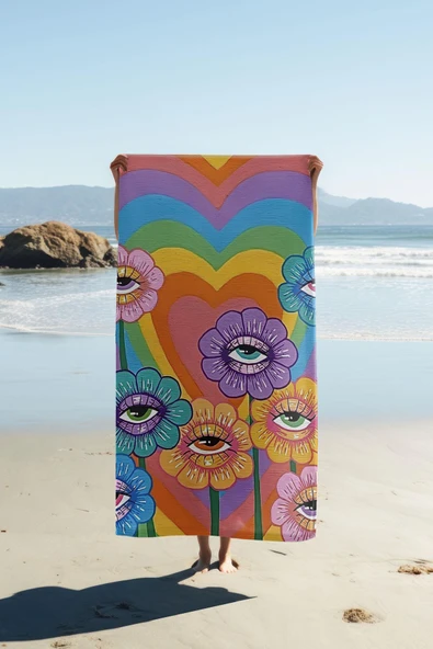 Dijital Baskı Plaj Deniz Havlusu Modern Desenli Peştamal HVL0076 RENKLİ 80 X 160 ürün görseli 1