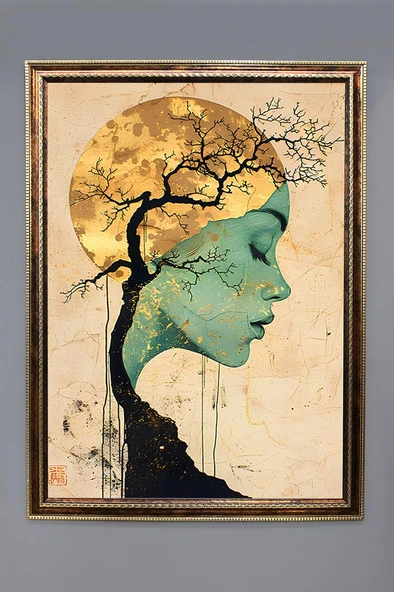 Modern Kadın Silüeti Dijital Baskılı Kadife Kumaş Çerçeveli Tablo TBL0086 RENKLİ 50 X 70 ürün görseli 1