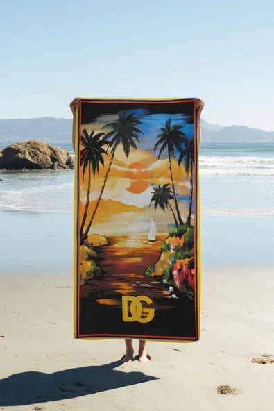 Dijital Baskı Plaj Deniz Havlusu Tropical Desenli Peştamal HVL0026 RENKLİ 80 X 160 ürün görseli 1