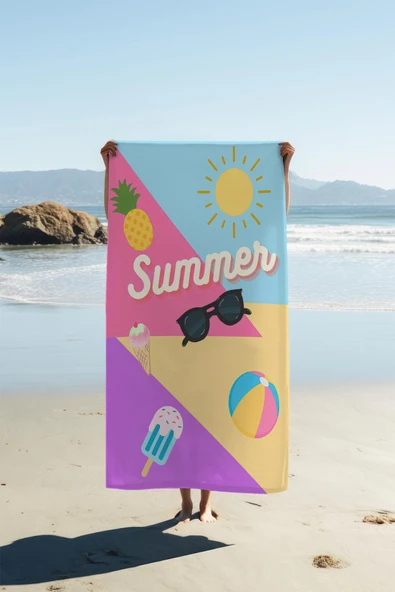 Dijital Baskı Plaj Deniz Havlusu Summer Desenli Peştamal HVL0171 RENKLİ 80 X 160 ürün görseli 1