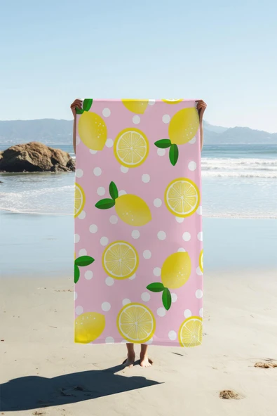 Dijital Baskı Plaj Deniz Havlusu Limon Desenli Peştamal HVL0163 RENKLİ 80 X 160 ürün görseli 1