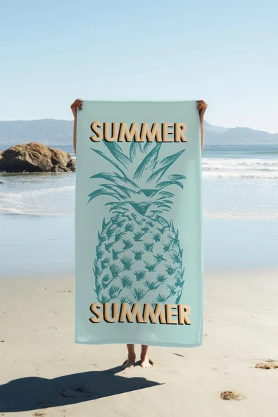 Dijital Baskı Plaj Deniz Havlusu Ananas Desenli Peştamal HVL0093 RENKLİ 80 X 160 ürün görseli 1