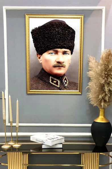 Atatürk Portresi Dijital Baskılı Kadife Kumaş Çerçeveli Tablo TBL0042 RENKLİ 50 X 70 ürün görseli 1