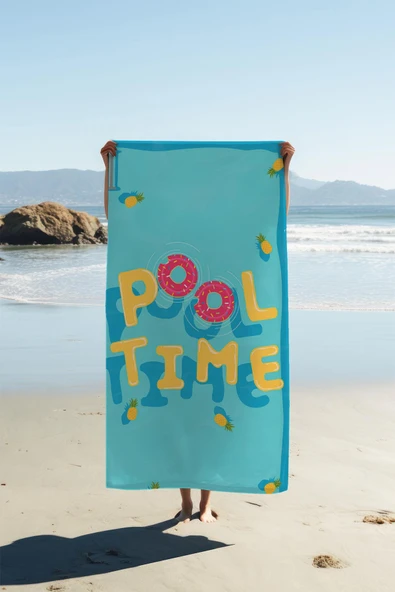 Dijital Baskı Plaj Deniz Havlusu Pool Time Desenli Peştamal HVL0173 RENKLİ 80 X 160 ürün görseli 1