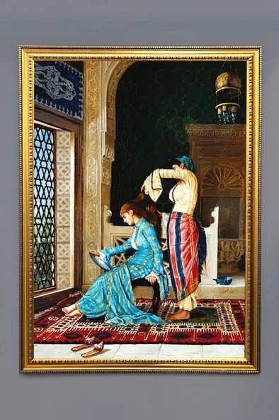Osmanlı Harem Desenli Dijital Baskılı Kadife Kumaş Çerçeveli Tablo TBL0014 RENKLİ 50 X 70 ürün görseli 1