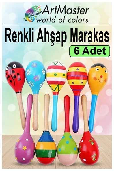 Marakas Renkli Ahşap 6 Lı Set Çıngıraklar Eğlenceli Marakas Renkli Müzik Aksesuarları Çocuk Eğitici Oyuncak ürün görseli 1