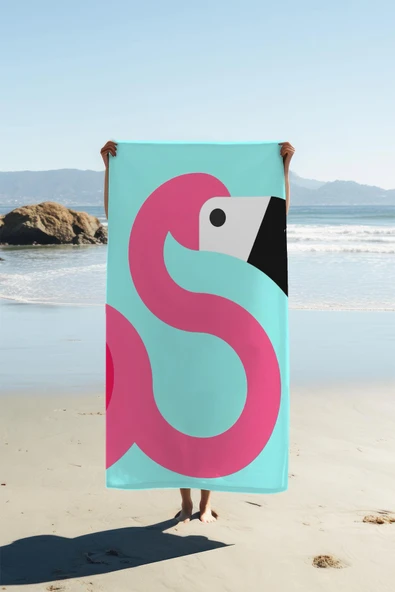 Dijital Baskı Plaj Deniz Havlusu Flamingo Desenli Peştamal HVL0212 RENKLİ 80 X 160 ürün görseli 1