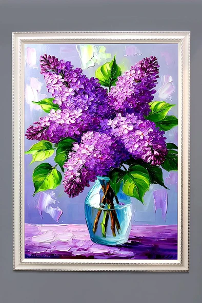 Sümbül Vazosu Desenli Dijital Baskılı Kadife Kumaş Çerçeveli Tablo TBL0036 RENKLİ 50 X 70 ürün görseli 1