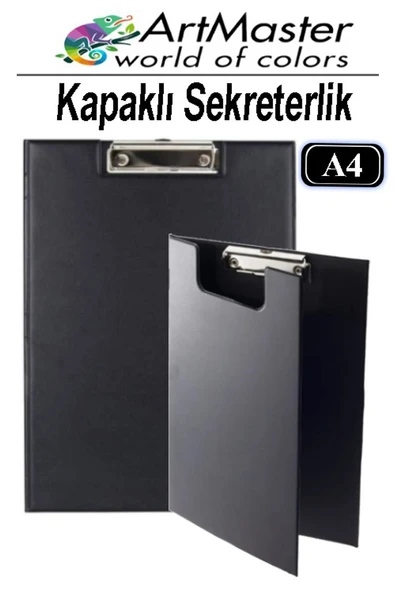 A4 Siyah Kapaklı Sekreterlik 1 Adet Renkli Klipsli Metal Mekanizmalı 80 Yaprak Kapasiteli Ofis Büro ürün görseli 1