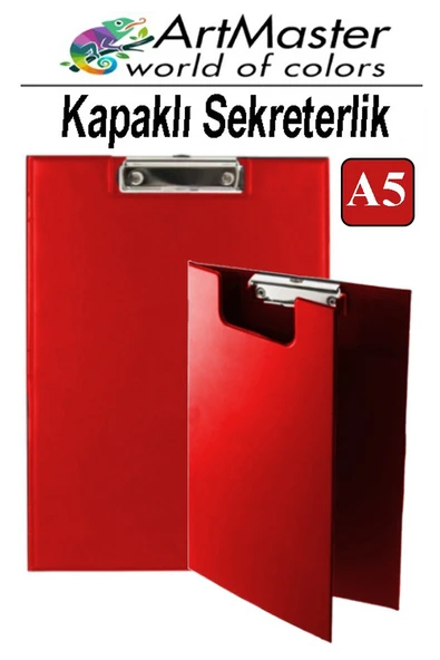 A5 Kırmızı Kapaklı Sekreterlik 1 Adet Renkli Klipsli Metal Mekanizmalı 80 Yaprak Kapasiteli Ofis Büro ürün görseli 1