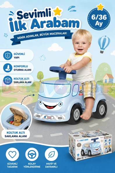 Go Hero İlk Arabam Mavi - Binmeli Araba İlk Arabam - Çocuk Arabası - İlk Adım Arabası - 4 Teker Araç ürün görseli 1