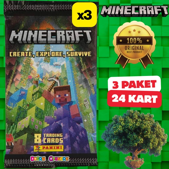 Orijinal Minecraft Treadin Card (3 Paket) - Minecraft Oyun Kartları - Minecraft Koleksiyonluk Kartı Minecraft Kart ürün görseli 1