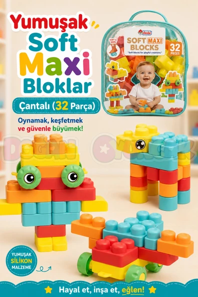 Yumuşak Soft Maxi Bloklar Çantalı (32 Parça) - Soft Yumuşak Bloklar - Büyük Soft Lego Oyuncakları - Yumuşak Lego - Soft ürün görseli 1