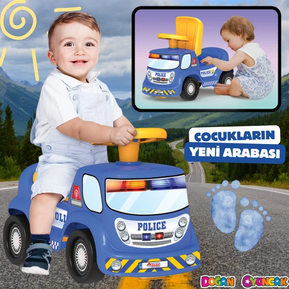 Go Hero Polis Arabası - Binmeli Araba İlk Arabam - Çocuk Arabası - İlk Adım Arabası - 4 Teker Araç ürün görseli 1