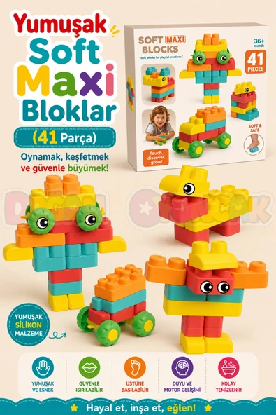 Yumuşak Soft Maxi Bloklar (41 Parça) - Soft Yumuşak Bloklar - Büyük Soft Lego Oyuncakları - Yumuşak Lego - Soft Lego ürün görseli 1