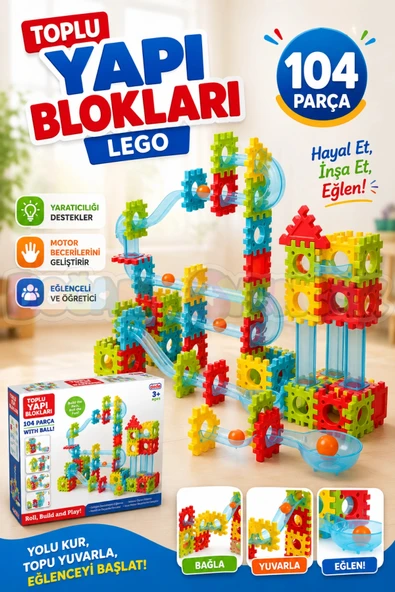 Toplu Yapı Blokları Lego (104 Parça) - Top Yarışması Lego - Misket Oyunu Misket Yarışması - Legolar Oyuncak Eğitici Lego ürün görseli 1