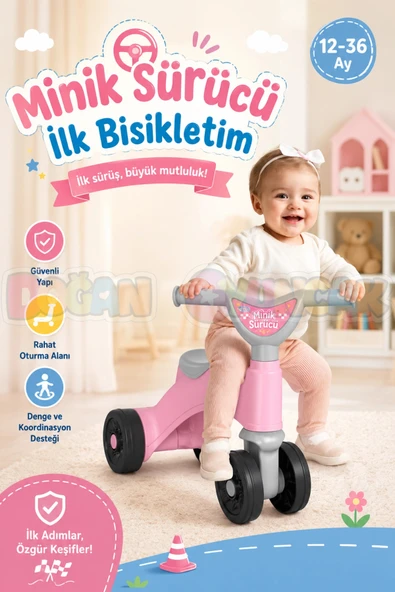 Minik Sürücü İlk Bisikletim Pembe - Binmeli İlk Bisiklet - Çocuk Motoru - İlk Adım Bisikleti 4 Teker Motosiklet ürün görseli 1