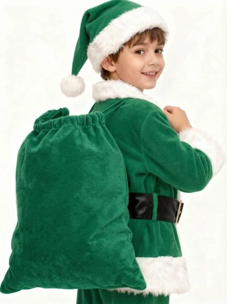 Yeşil Noel Baba Hediye Çuvalı Mini Boy (35X50 cm) - Resim 3