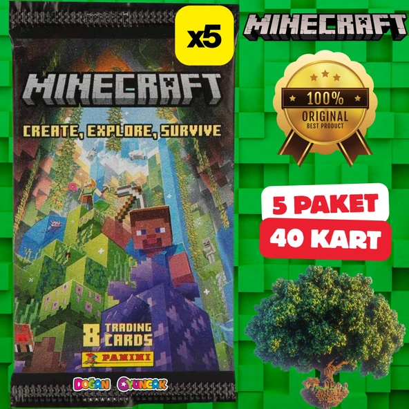 Orijinal Minecraft Treadin Card (5 Paket) - Minecraft Oyun Kartları - Minecraft Koleksiyonluk Kartı Minecraft Kart ürün görseli 1