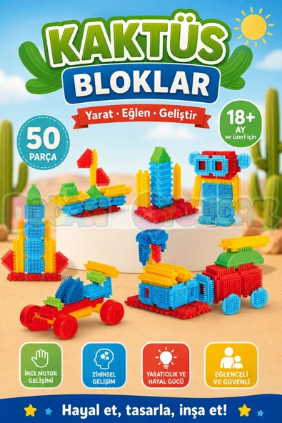 Kaktüs Bloklar (50 Parça) - Kaktüs Oyuncak - Lego Seti - Kaktüs Lego - Taraklı Lego Eğitici Lego Seti ürün görseli 1