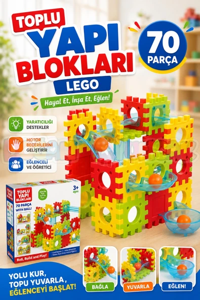 Toplu Yapı Blokları Lego (70 Parça) - Top Yarışması Lego - Misket Oyunu Misket Yarışması - Legolar Oyuncak Eğitici Lego ürün görseli 1
