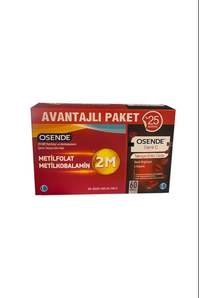 Osende Demir C 60 Kapsül + Osende 2m Odt Metilfolat & Metilkobalamin 30 Ağızda Dağılan Tablet ürün görseli 1